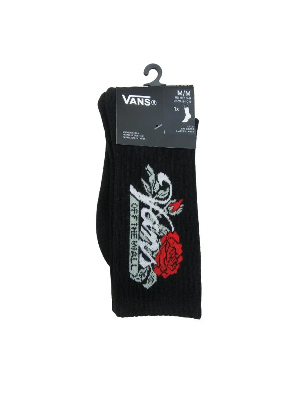 Vans Off The Wall Black Rose Crew Socks Unisex Size Medium (1 Pair) NEW